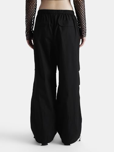 Image of The Souled Store Ink Black Women and Girls Elasticated Toggled Cotton Parachute Pants