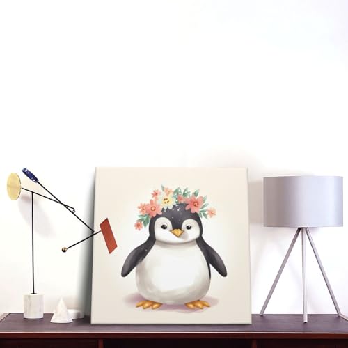 Tableau pingouin fleurs en toile tendue haute définition finition premium