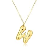 Kainier Collar con inicial de letra de burbujas para mujer, colgante colorido con nombre del alfabeto, delicado y bonito collar chapado en oro de 14 quilates, joyería para regalo, Acero inoxidable