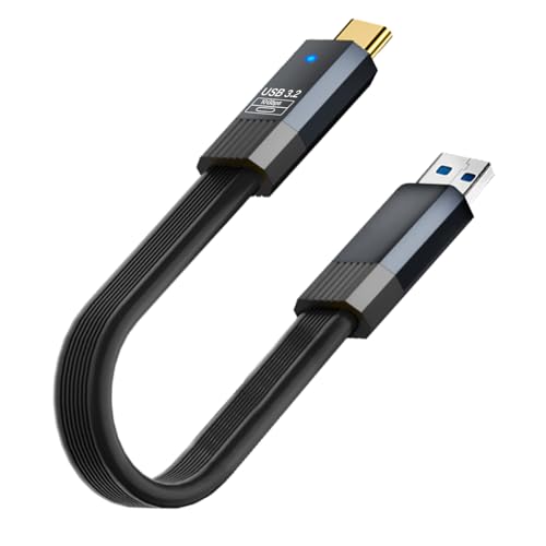 QIANRENON 10 Gbps USB 3.2 na USB C, krótki kabel danych QC36W, wtyczka USB 3.2 na wtyczkę USB typu C, szybkie ładowanie, płaski, elastyczny kabel, do smartfonów, dysków twardych, 20 cm (tylko