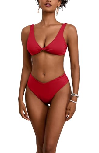 Image of geluboao Bikini Sets for Women Cheeky High Waisted Kont Front Adjustable Two Piece Swimsuit