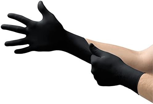 Ansell Microflex 93-732 Disposable Nitrile Gloves, Black Disposable Gloves, Disposable Work Gloves, Mechanics Gloves, Food Gloves, Tattoo Gloves, Black Gloves Medium (100 Gloves)