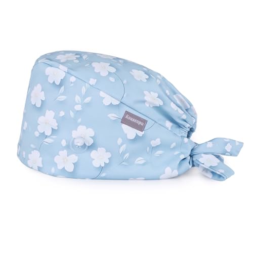 Image of Kousenpu Scrub Caps for Women, Adjustable Women's Surgical Cap with Buttons, Breathable Cute Design for Nurses and Doctors