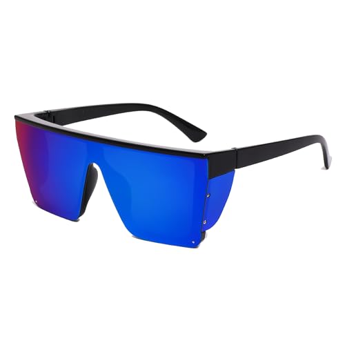 OTICALA Z87 Safety Sunglasses Flat Top Classic Square Sunglasses UV 400 Protection for Men Women (Black/Blue)