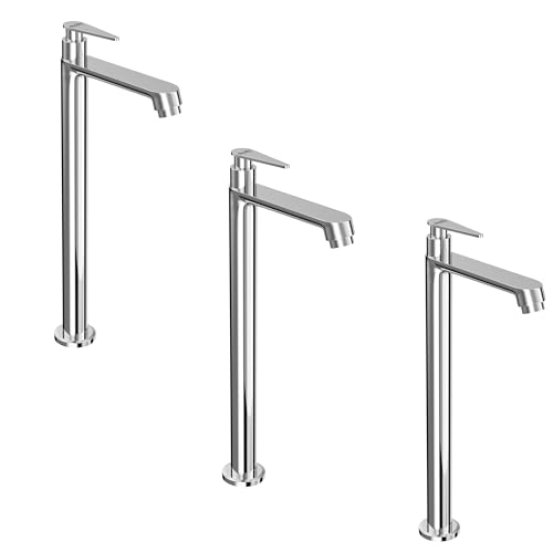 Image of GLOXY Premium Brass 30CM (12 INCH) High Neck Long Pillar Tap Chrome Finish with Stylish Nano Lever Combo Pack of 3 - Deck Mount Long Neck Faucet for Kitchen Sinks & Wash Basins - 10 Years Warranty