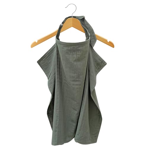 MOZAH 100% Organic Cotton Muslin Nursing Cover for Baby Breastfeeding, Breathable 100% Cotton Breastfeeding Cover with Rigid Hoop for Mother Nursing Apron, Multi-use Carseat Canopy (Roman Green)