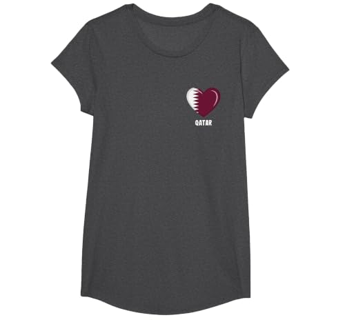 Qatar Flag Shirt | Qatari T-Shirt, Girls, Dark Heather Grey, Small