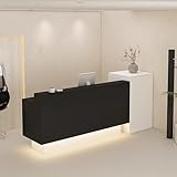 BK&MF Modern Reception Desk with LED Lights,Checkout Counter with Storage Retail Counter Lockable Drawer Front Counter Table for Salon Lobby Shop,D,180x50x110cm(71x20x43inch)