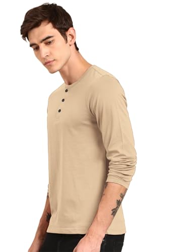 Image of LAZYCHUNKS Regular Fit Solid Super Combed Cotton Rich Henley Neck Full Sleeve Men's T-Shirt