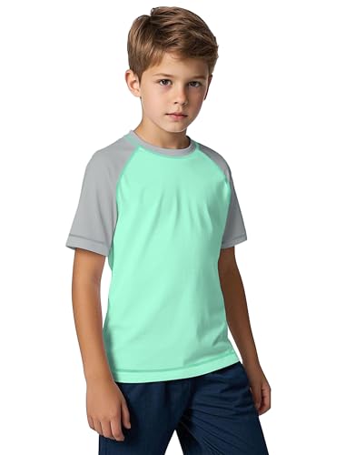 ANGEL CITIZ Jungen Kurzarm Rundhals Badeshirt UV Kinder Rashguard UPF 50+ Schwimmshirt Kinder 125-155