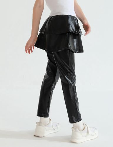 Girls Metallic Leggings with Ruffle Skirt Pants Kids Shiny Sparkle Pants Pantskirt4