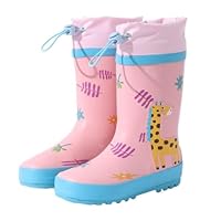 Hixingo Ultra Light Kids Girls Rain Boots, Rainy Snow Wellies for Kids Boy,Waterproof Non-Slip Unisex Children Wellies Rubber Outdoors Rain Shoes (Pink giraffe,11)