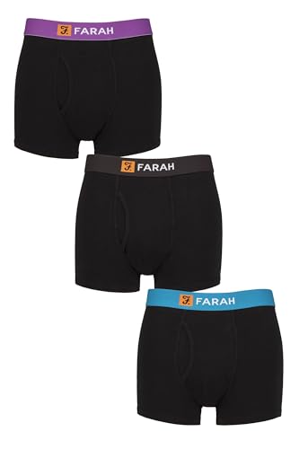 Image of Farah Men’s Cotton Keyhole Trunks – 3 Pack Soft Stretch Fit Underwear, Classic Design with Breathable Comfort for Everyday Wear, Sizes S–XXL Black M
