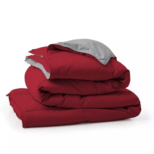 Image of 500 GSM Winter Blanket /Comforter King Size (92 inchX106 inch) - Unique Design Heavy Winter Comforter 500 GSM Microfiber Fill -Rajai King Size - Burgundy /Silver Grey Color
