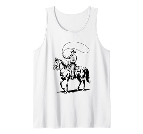 Camiseta con Estampado de Vaqueros de Rodeo, Western Oscuro, diseño de Caballo, Estilo Vaquero Camiseta sin Mangas