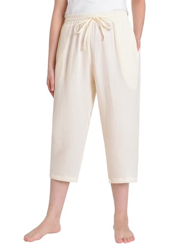 Weintee Women's Cotton Gauze Capris with Pockets for Summer