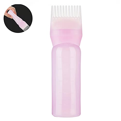 POWSTRO K 6 Ounces Roots Comb Applicator Bottles, Refillable Hair Dye Bottle with Graduated Scale, Hair Coloring Dye and Scalp Treatment Hair Styling Tool Pink/Purple/White
