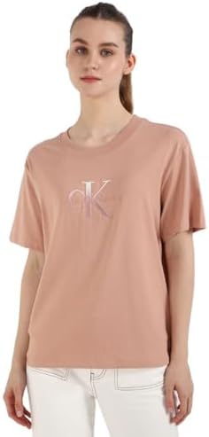 Calvin Klein EMBROIDERED MONOLOGO TEE Kadın T-shirt, Pembe, M - Görsel 1