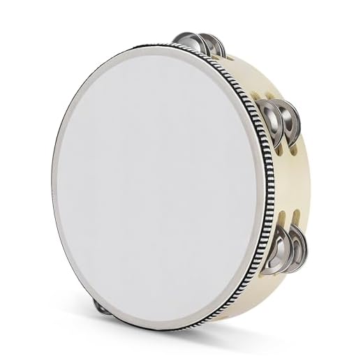Flexzion Wooden Round Tambourine for Adults 8" Inch Single Row 8 Pair Jingles, Wood Handheld Percussion Instrument for Beginner and Professional Tambourine Player