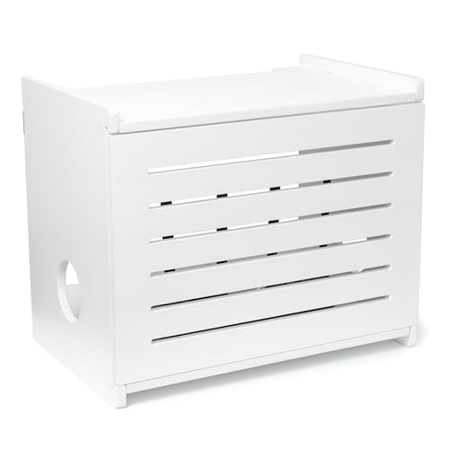 Wooden WiFi Router Storage Box - Deluxe Wall Mountable Decorative Modem Shelf Hider Cover with Cable Management System - Rustic Home Organization Solution for Most Routers Up to 11