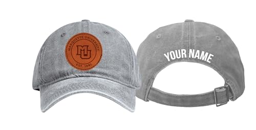 Marquette Golden Eagles Offic. LIC. Custom Dad Hat - Unisex Baseball Cap with Round Engraved Patch (Gray)