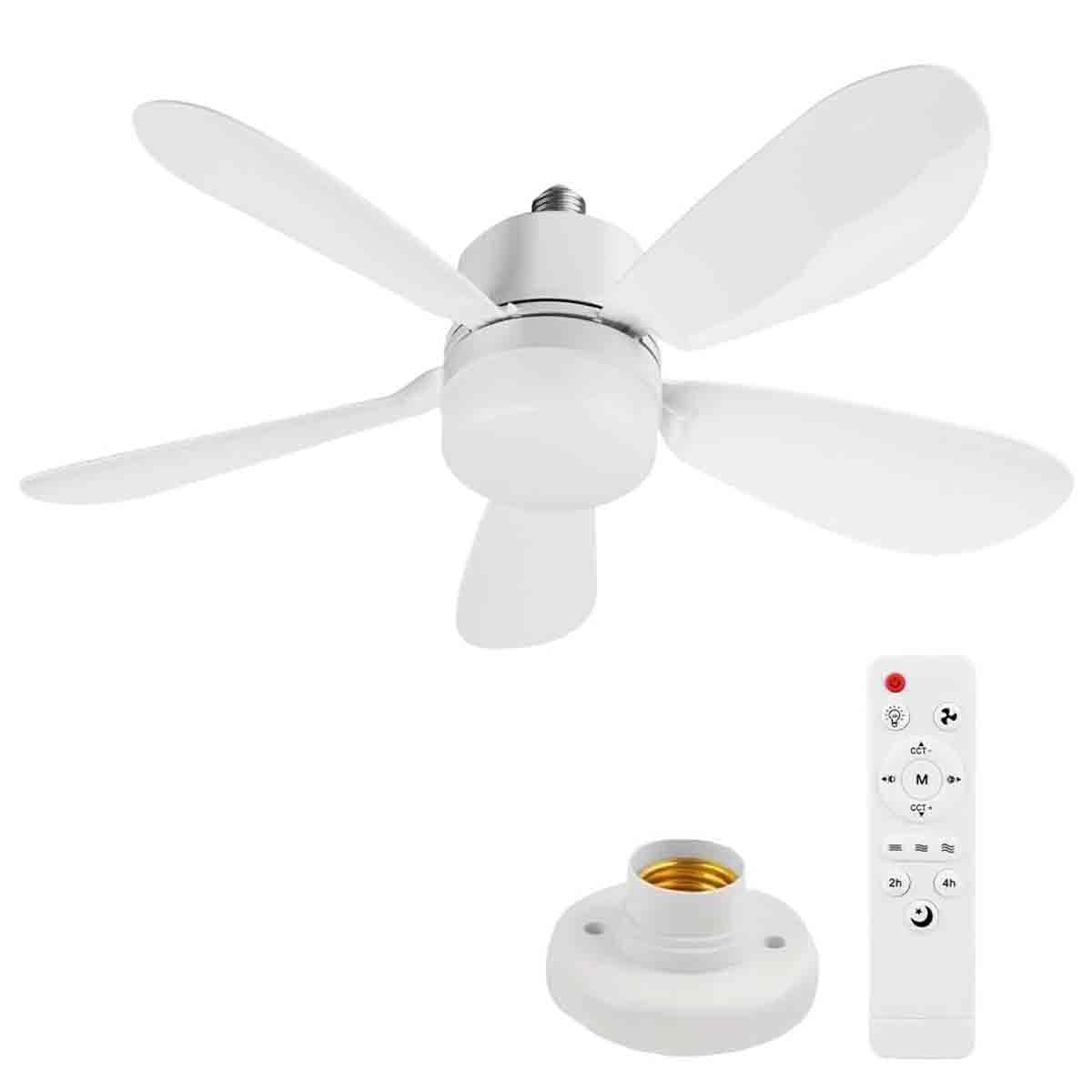 DTWEFF Ceiling Fan Light with Remote, E26/E27 Silent Screw in Lamp Fans, 3-Color Dimmable LED for Bedroom, Kitchen, Living Room(Φ42cm 30w+Base)