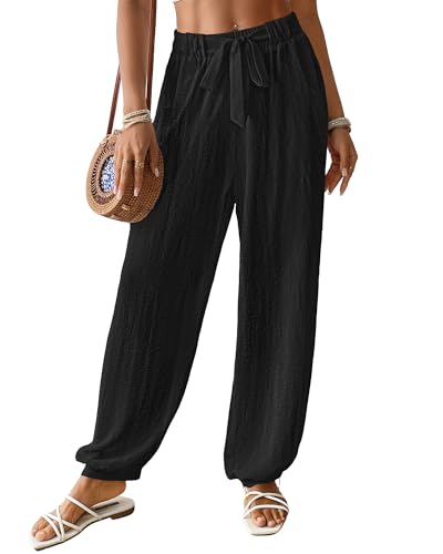 Bsubseach Women Wide Leg Palazzo Pants 2025 Summer Casual Drawstring Lounge Harem Pants with Pocket Woman Baggy Trousers