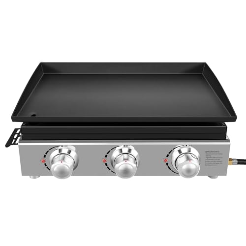 Cecarol 23in 3-Burner Propane Gas Griddle, 355 sq in, 25,500 BTU - For Outdoor, RV, Tailgating (Black)