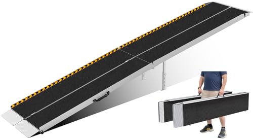 FACHNUO 12 Feet Wheelchair Ramp with Support Legs Folded Aluminum Handicap Ramps Portable Detachable Wheel Chair Ramp for Home Steps Stairs Entry Threshold Doorways 800LBS Capacity