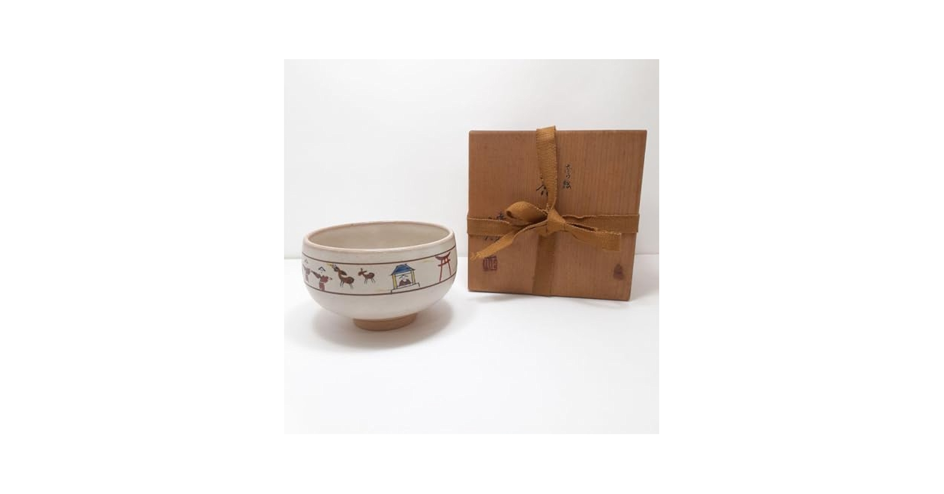 Amazon.co.jp: Y1513-4 茶道具 赤膚焼 大塩正人作 奈良絵 茶碗