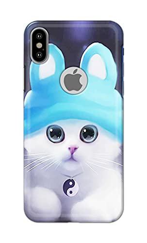 Image of Chinese Cutie Kitten Cat Big Eyes Lovely Girl Ears Hard Back Case Cover for Apple iPhone X Logo /iPhone 10 / iPhone Ten /iPhone Xs Logo Back Cover -(J5) VNS2221