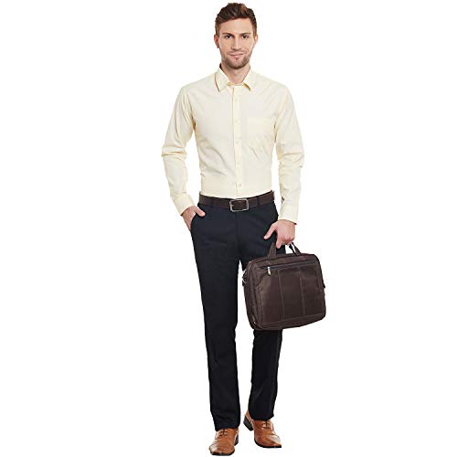 Image of English Navy Men Spread Collar Solid Slim Fit Formal Yellow