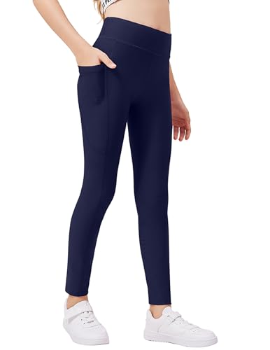 Arshiner Mädchen Leggings Dunkelblau Dünn Fleece Sportleggings...