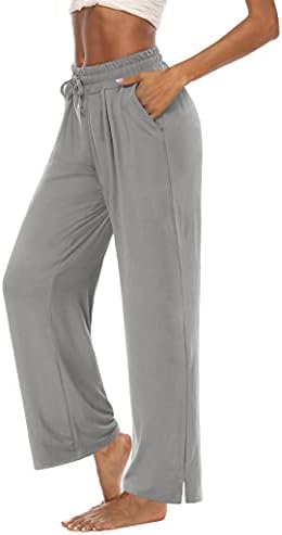 DIBAOLONG Womens Wide Leg Yoga Pants Loose Comfy Drawstring Sweatpants Casual Lounge Pajamas Palazzo Pants with Pockets Light Gray S