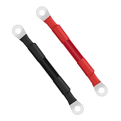 URAQT Cables Bateria, 2Pcs 15cm 35 mm² Cable de Batería de Cobre, 2AWG Cables de Batería con M10 Terminales de Anillo, Cable de Batería para Automóvil, Camión, Moto, RV, Marino(Rojo y Negro）