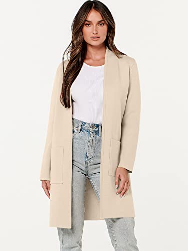 Anrabess Cardigan Sweater For Women Casual 2023 Fall Fashion Clothes Classy Long Sleeve Open Front Knit Coatigan Soft Cozy Cardigan Coat Jackets Outwear 952Kaqi-M Beige #TOP7