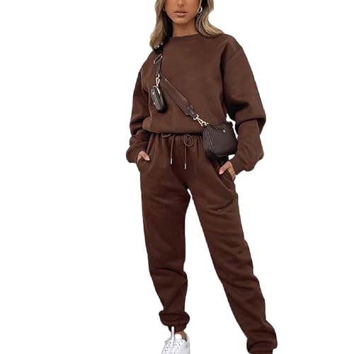Image of amropi Women's Tracksuit Set Pullover Sweatshirt and Jogging Pants Warm Sweatsuit Coffee, M
