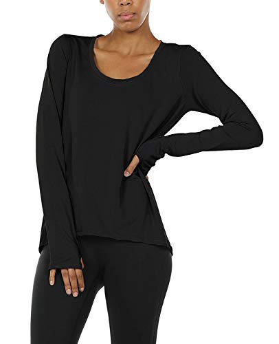 icyzone Damen Laufshirt Langarm Sport Shirt Atmungsaktive Langarmshirt Fitness Top Oberteil mit Daumenloch (M, Schwarz)., 19.99 €