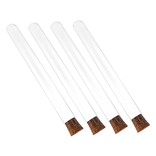VILLFUL 4pcs Glass Test Tubes Scientific Plant Propagation Container Test Lab Tubes Sample Display Bottle Specimen Bottle Test Tubes with Stoppers Test Tubes with Lids Test Tube Jar Wooden