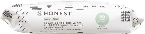 Image of The Honest Company Hypoallergenic Multi-Use Baby Wipes for Sensitive Baby Skin, Pattern Play, 60 Count (Pack of 12)