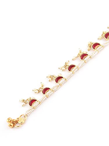Crescent Shape Kundan Drop Multistrand Anklets for Women