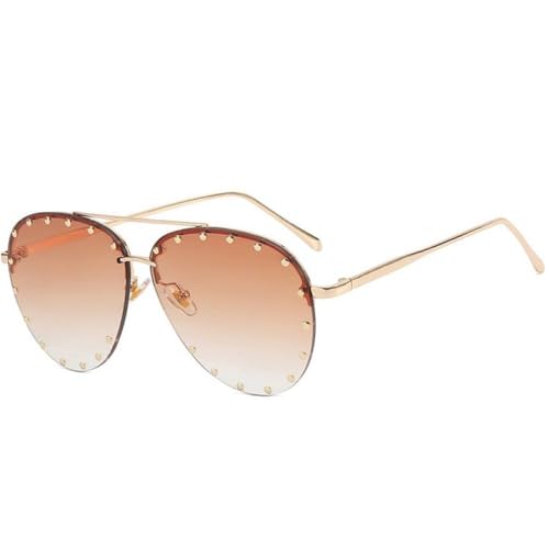 Diamond Rhinestone Sunglasses Ladies Fashion Gradient Metal Polygon Rimless Outdoor Sunscreen Sun Glasses Shades