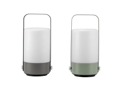 Image of Paulmann Pauleen 48256 Mobile Charm LED Lantern Set of 2 IP44 Timer Battery incl. 1x0.4-watt Outdoor Light Grey, Light Green Plastic 3000 K