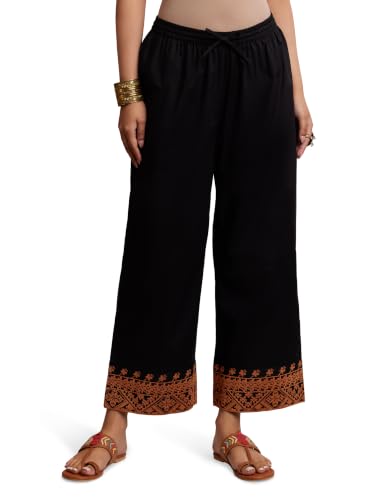 Image of Amazon Brand - Myx Women's Cotton Embroidered Palazzo Pants (Available in Plus Sizes)