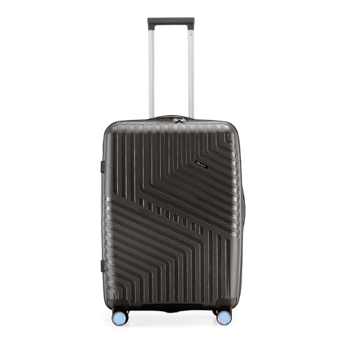 Image of Core Cabin Suitcase 55cm 20 inch Polypropylene Hard Trolley Bag, 8 Spinner Wheels, Recessed Number Lock, Lightweight Carry-On Luggage for Men & Women Midnight Black /Arctic Blue