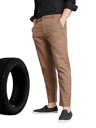 Image of Celio Men Brown Solid Regular Fit Linen Trousers