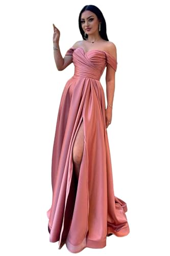 Off The Shoulder Prom Dresses Satin Sweetheart Neck Bridesmaid Gown A Line Side Split Evening Party Dress for Women