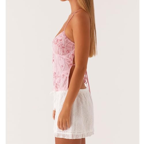 Y2k Summer Sequin Tank Tops for Women Sexy Sparkle V Neck Shirt Backless Halter Low Cut Strap Trendy Going Out Tops4