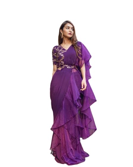 Womens Lehenga Saree & Belt Set Bollywood Style Apple Organza Silk Fabric With Embrodery Sequance Work-image-35