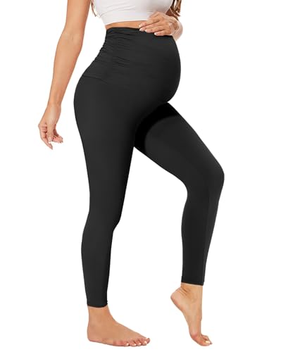 QGGQDD Legging de grossesse thermique pour femme avec poches, taille haute, pour l'hiver, opaque, chaud, mode de maternité, legging de sport pour femmes enceintes, b-noir, M